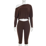 SC Slash Shoulder Loose Long Sleeve Pants Suit GDSF-Q26ST123