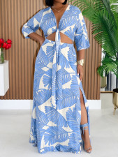 SC Print Tie Up Top Split Long Skirt Suit MIL-L387