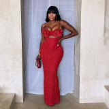 SC Solid Color Corsage Tube Top Maxi Dress CYA-902444
