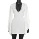SC Flare Long Sleeve V Neck Mini Dress GSZM-D26DS272