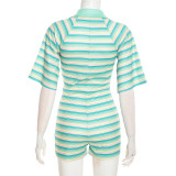 SC Stripe Print Deep V Neck Romper GDSF-Y26RP283