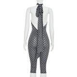 SC Polka Dot Print Backless Seventh Jumpsuit GDSF-D26JP260