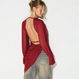 SC Deep V Neck Pleated Backless Tops GDSF-Q26TP135
