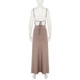 SC Solid Color Bat Sleeve Shawl+Sling Dress 2 Piece Set GPKJ-MR50115
