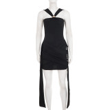 SC Hollow Out Patchwork Ruched Mini Dress GPKJ-MR49852