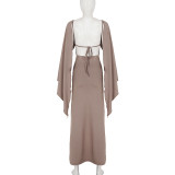 SC Solid Color Bat Sleeve Shawl+Sling Dress 2 Piece Set GPKJ-MR50115