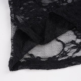SC Polka Dot Print Lace Patchwork V Neck T Shirt GPKJ-MR49646