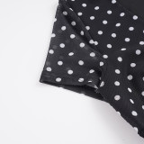 SC Polka Dot Print Lace Patchwork V Neck T Shirt GPKJ-MR49646