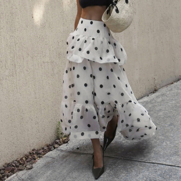 SC Polka Dot Print Irregular Long Skirts GPKJ-MR43545