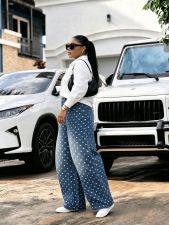 SC Plus Size Polka Dot Print Embroidered Jeans GYLN-0086