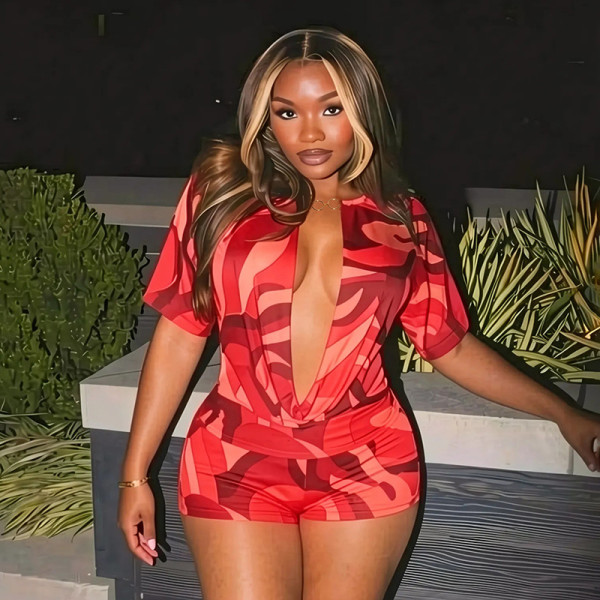 SC Fashion Print Short Sleeve Two Piece Shorts Set MXBF-J26ST245