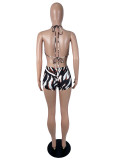 SC Print Halterneck Backless Top Two Piece Short Set SHD-8503