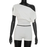 SC Solid Color Off Shoulder Two Piece Short Set MXBF-J26ST267