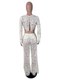 SC Lace Hollow Out Long Sleeve Pants 2 Piece Set SHD-8118