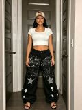 SC Plus Size Star Rhinestone Graffiti Jeans GYLN-8110