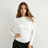 SC Long Sleeve Ruched Shawl Top GSBW-J26TP310