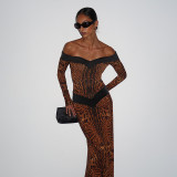 SC Leopard Print Long Sleeve Maxi Dress DLSF-K6D11938A