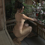 SC Chain Halterneck Split Maxi Dress DLSF-K6D10597A