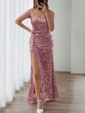 SC Sequined Slit V-Neck Beaded Evening Dress GXRF-171