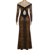 SC Leopard Print Long Sleeve Maxi Dress DLSF-K6D11938A