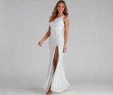 SC Single Shoulder Sequin Split Evening Dress GXRF-QC173