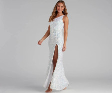 SC Single Shoulder Sequin Split Evening Dress GXRF-QC173