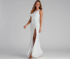 SC Single Shoulder Sequin Split Evening Dress GXRF-QC173