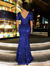 SC V Neck Sequin Backless Evening Dress GXRF-QC169