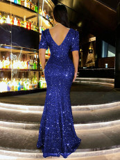 SC V Neck Sequin Backless Evening Dress GXRF-QC169