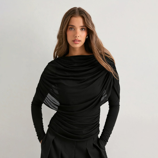SC Long Sleeve Ruched Shawl Top GSBW-J26TP310