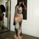 SC Sleeveless Backless Print Two Piece Skirts Set GJYO-JSD711915