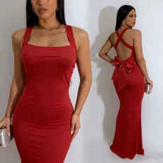 SC Sexy Backless Bow Maxi Dress GADE-9801