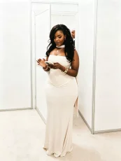 SC Solid Color Warp Chest Bandage Dress(With Scarf) GADE-10533
