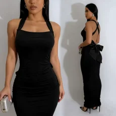 SC Sexy Backless Bow Maxi Dress GADE-9801