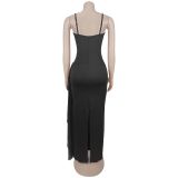 SC Sexy Hot Drill Split Maxi Dress BY-7775