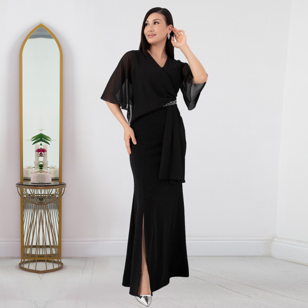 SC Hot Drill Chiffon Slim Maxi Dress BY-7372