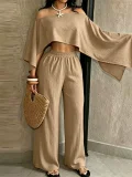 SC Solid Slash Shoulder Top Two Piece Pants Set QYMF-A741