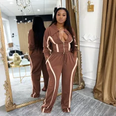 SC Contrast Color Long Sleeve Sport Two Piece Pants Set QYMF-3092