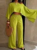 SC Solid Slash Shoulder Top Two Piece Pants Set QYMF-A741