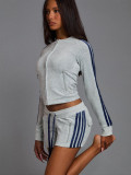 SC Fleece Zipper Drawstring Shorts Two-Piece Shorts Set CH-26030