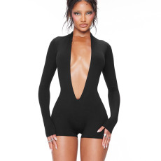 SC Deep V Neck Long Sleeve Skinny Romper GDSF-D26RP245