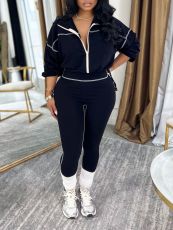 SC Casual Sport Long Sleeve Coat Two Piece Pants Set AIL-362