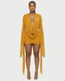SC Deep V Neck Long Sleeve Mini Dress QYMF-M606