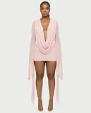 SC Deep V Neck Long Sleeve Mini Dress QYMF-M606
