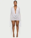 SC Deep V Neck Long Sleeve Mini Dress QYMF-M606
