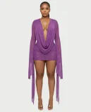 SC Deep V Neck Long Sleeve Mini Dress QYMF-M606
