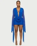 SC Deep V Neck Long Sleeve Mini Dress QYMF-M606
