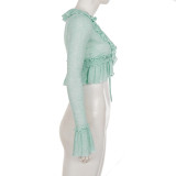 SC Solid Color Ruffles Tie Up Tops GPKJ-MR50547
