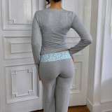 SC Lace Patchwork Long Sleeve Two Piece Pants Set GPKJ-MR49382