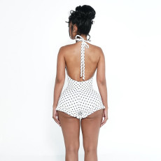 SC Halterneck Polka Dot Print Backless Romper SHD-8508